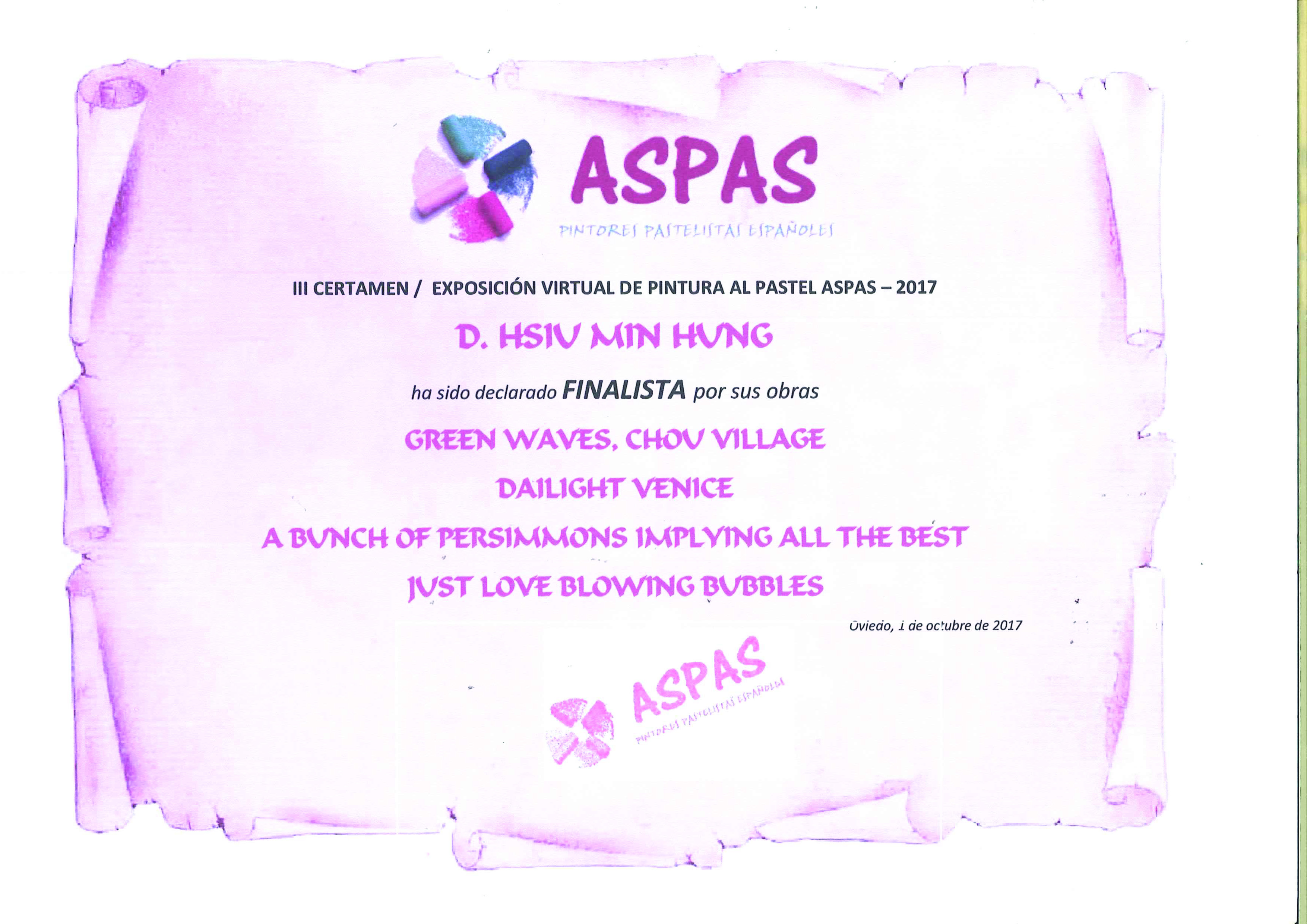 Nominated in Spain ASPAS online creation submissions